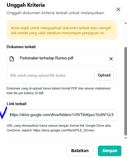 link sudah terisi