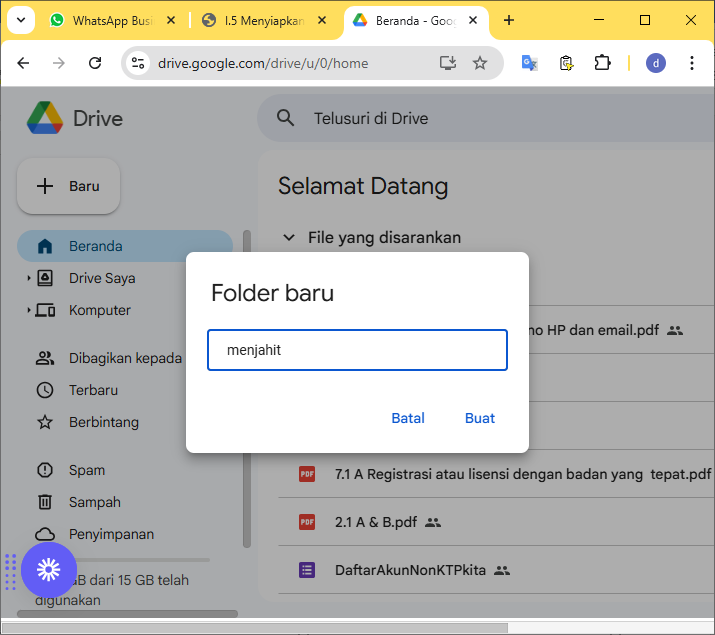 menulis nama folder