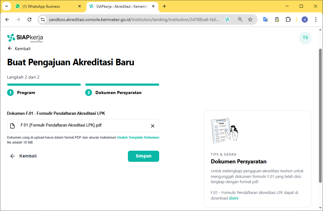menyimpan pengajuan